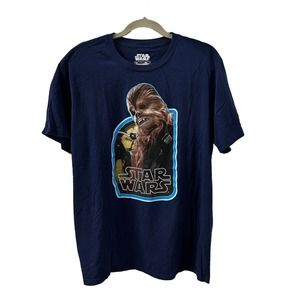 Star Wars T-Shirt Mens 2X Short Sleeve Graphic Blue Chewbacca Chewy‎ Mad Engine